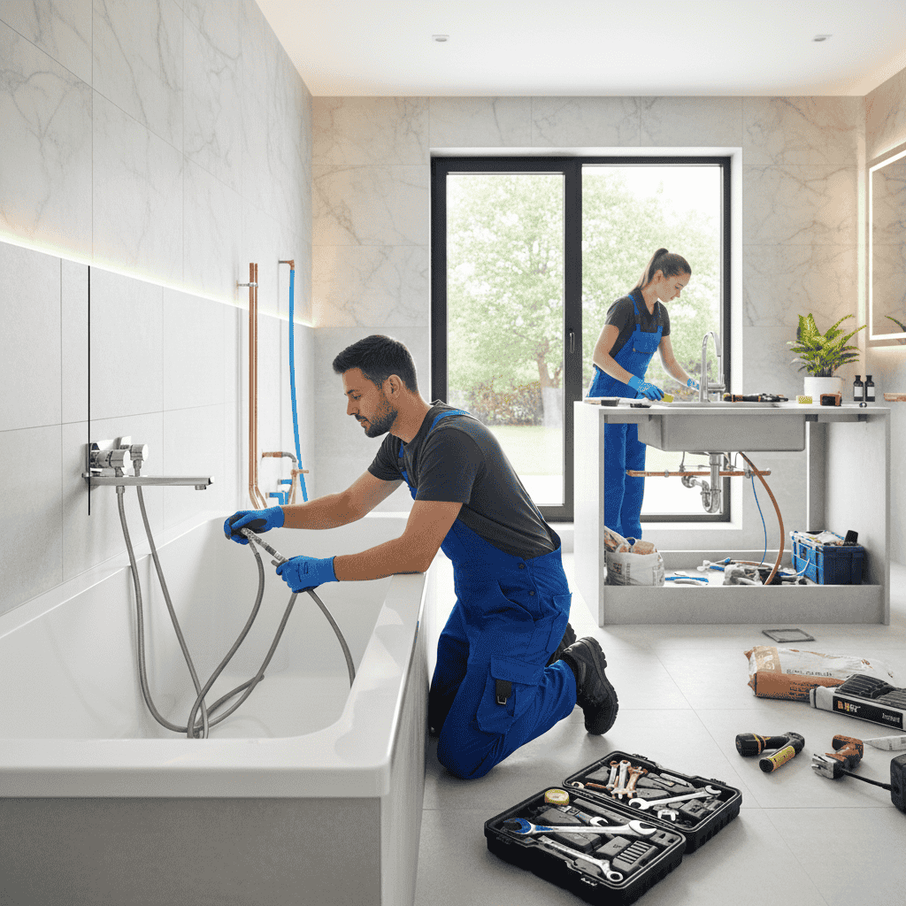 Badkamerrenovatie : installatie van nieuwe sanitair